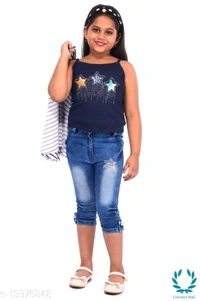 Pretty Stylish Girls Top Bottom Jacket Sets - 7-8 Years